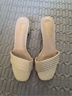 Lulu's Woven Cream Slide Mules
